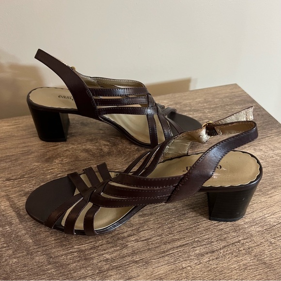 Vintage East 5th Brown Leather Open Toe Heels Shoes Women’s Size 6 Buckle - Picture 8 of 10